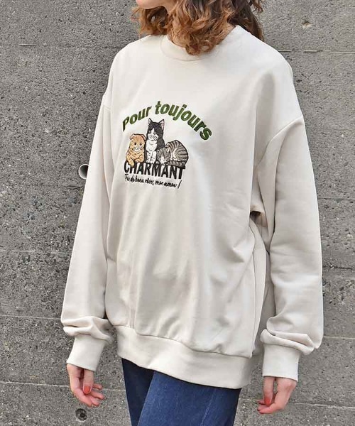 Bleu Bleuet（ブルーブルーエ）の「イヌネコ刺繍スウェット（スウェット・レディース・ブルー/アイボリー/キナリ/ピンク・M）」の13枚目の写真