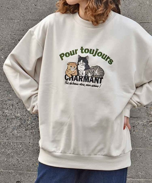 Bleu Bleuet（ブルーブルーエ）の「イヌネコ刺繍スウェット（スウェット・レディース・ブルー/アイボリー/キナリ/ピンク・M）」の15枚目の写真