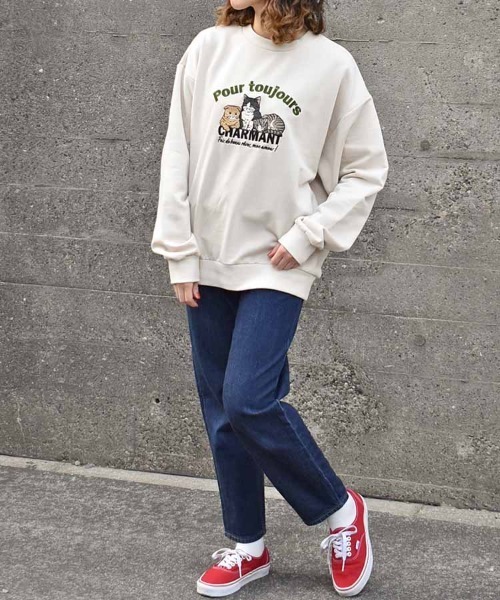 Bleu Bleuet（ブルーブルーエ）の「イヌネコ刺繍スウェット（スウェット・レディース・ブルー/アイボリー/キナリ/ピンク・M）」の16枚目の写真