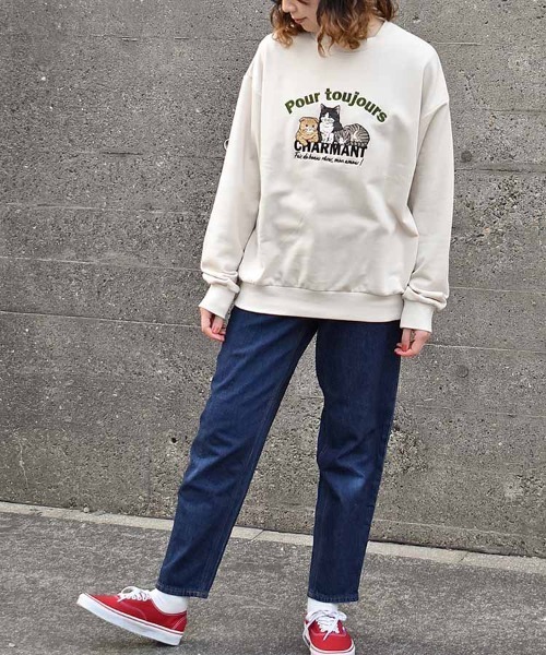 Bleu Bleuet（ブルーブルーエ）の「イヌネコ刺繍スウェット（スウェット・レディース・ブルー/アイボリー/キナリ/ピンク・M）」の18枚目の写真