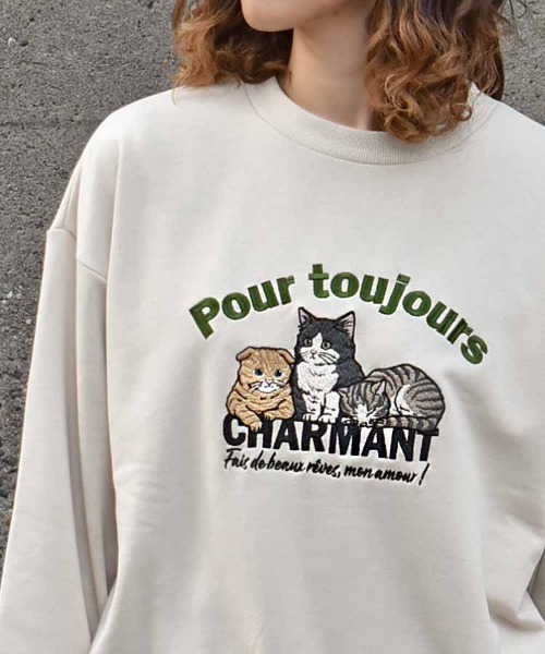 Bleu Bleuet（ブルーブルーエ）の「イヌネコ刺繍スウェット（スウェット・レディース・ブルー/アイボリー/キナリ/ピンク・M）」の12枚目の写真