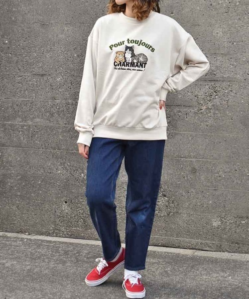 Bleu Bleuet（ブルーブルーエ）の「イヌネコ刺繍スウェット（スウェット・レディース・ブルー/アイボリー/キナリ/ピンク・M）」の14枚目の写真