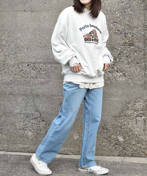 Bleu Bleuet（ブルーブルーエ）の「イヌネコ刺繍スウェット（スウェット・レディース・ブルー/アイボリー/キナリ/ピンク・M）」の19枚目の写真