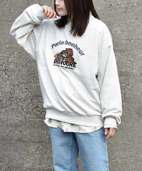 Bleu Bleuet（ブルーブルーエ）の「イヌネコ刺繍スウェット（スウェット・レディース・ブルー/アイボリー/キナリ/ピンク・M）」の21枚目の写真