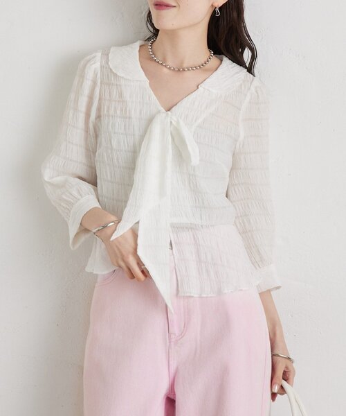 mystic（ミスティック）の「マルチリボンブラウス（シャツ/ブラウス・レディース・オフホワイト/ピンク/アイボリー/ブラック・FREE）」の5枚目の写真