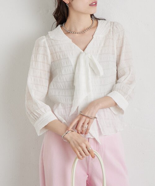 mystic（ミスティック）の「マルチリボンブラウス（シャツ/ブラウス・レディース・オフホワイト/ピンク/アイボリー/ブラック・FREE）」の6枚目の写真