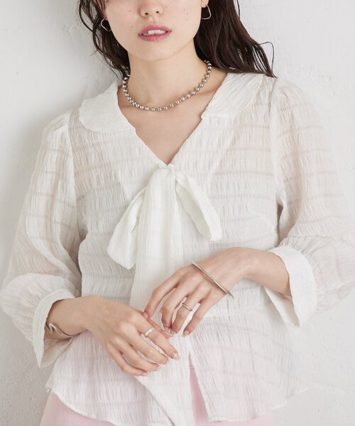 mystic（ミスティック）の「マルチリボンブラウス（シャツ/ブラウス・レディース・オフホワイト/ピンク/アイボリー/ブラック・FREE）」の7枚目の写真