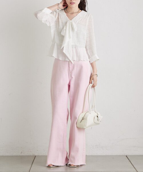 mystic（ミスティック）の「マルチリボンブラウス（シャツ/ブラウス・レディース・オフホワイト/ピンク/アイボリー/ブラック・FREE）」の8枚目の写真