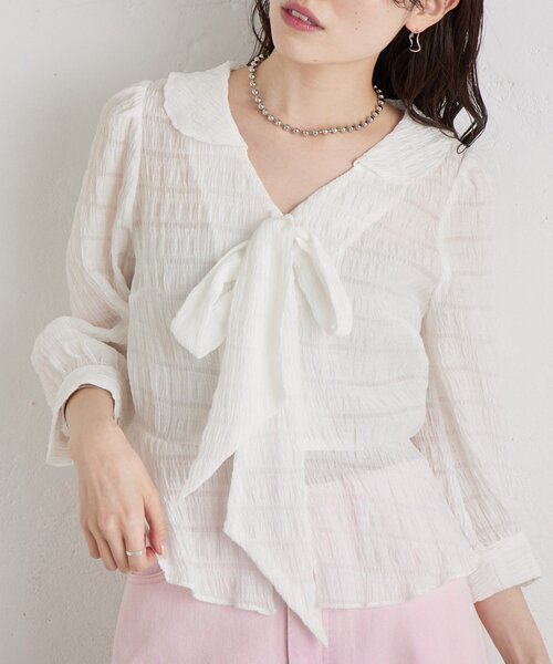mystic（ミスティック）の「マルチリボンブラウス（シャツ/ブラウス・レディース・オフホワイト/ピンク/アイボリー/ブラック・FREE）」の11枚目の写真