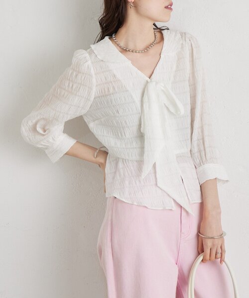 mystic（ミスティック）の「マルチリボンブラウス（シャツ/ブラウス・レディース・オフホワイト/ピンク/アイボリー/ブラック・FREE）」の14枚目の写真