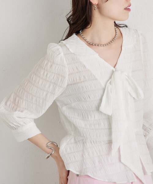 mystic（ミスティック）の「マルチリボンブラウス（シャツ/ブラウス・レディース・オフホワイト/ピンク/アイボリー/ブラック・FREE）」の15枚目の写真