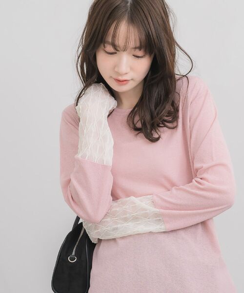 RETRO GIRL（レトロガール）の「袖レース切替PO（Tシャツ/カットソー・レディース・オフホワイト/ブルー/ピンク/ブラック・FREE）」の4枚目の写真