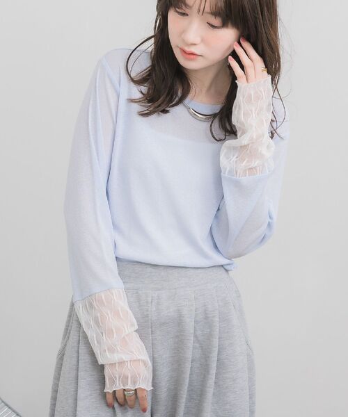 RETRO GIRL（レトロガール）の「袖レース切替PO（Tシャツ/カットソー・レディース・オフホワイト/ブルー/ピンク/ブラック・FREE）」の3枚目の写真