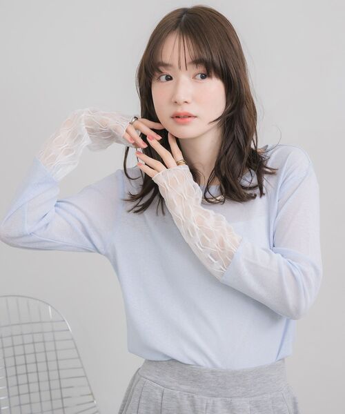 RETRO GIRL（レトロガール）の「袖レース切替PO（Tシャツ/カットソー・レディース・オフホワイト/ブルー/ピンク/ブラック・FREE）」の21枚目の写真