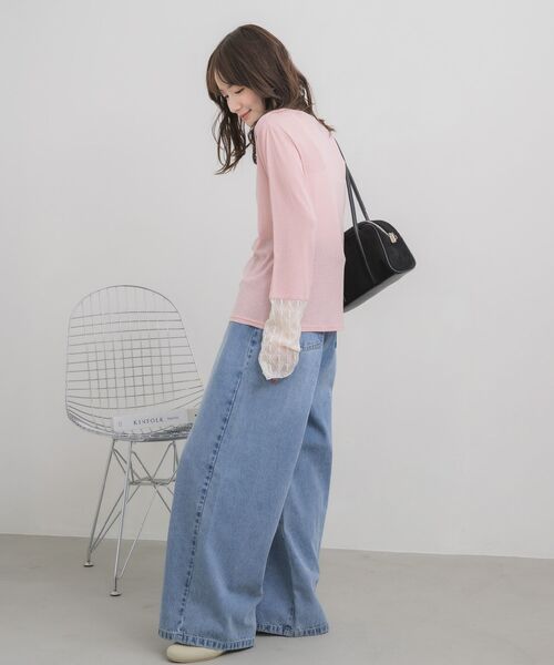 RETRO GIRL（レトロガール）の「袖レース切替PO（Tシャツ/カットソー・レディース・オフホワイト/ブルー/ピンク/ブラック・FREE）」の7枚目の写真