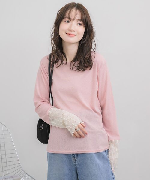 RETRO GIRL（レトロガール）の「袖レース切替PO（Tシャツ/カットソー・レディース・オフホワイト/ブルー/ピンク/ブラック・FREE）」の8枚目の写真