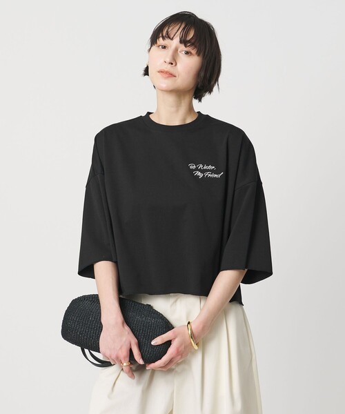 SACRA（サクラ）の「＜SACRA＞ハーフスリーブ クロップド メッセージ Tシャツ（Tシャツ/カットソー・レディース・ダークグレー/ブラック/ホワイト・38）」の9枚目の写真