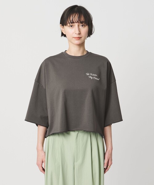 SACRA（サクラ）の「＜SACRA＞ハーフスリーブ クロップド メッセージ Tシャツ（Tシャツ/カットソー・レディース・ダークグレー/ブラック/ホワイト・38）」の12枚目の写真