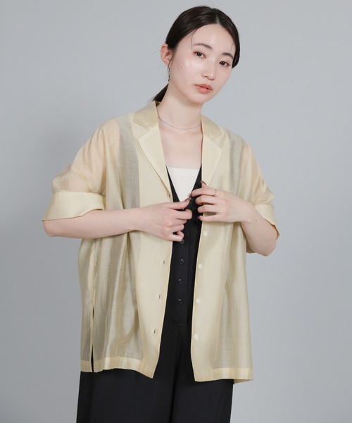 select MOCA Et（セレクトモカエト）の「【Et】Open-Collar Sheer Shirt（シャツ/ブラウス・レディース・ホワイト/ブラック/ライトベージュ・FREE）」の3枚目の写真