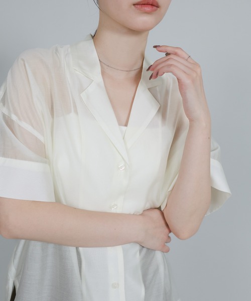 select MOCA Et（セレクトモカエト）の「【Et】Open-Collar Sheer Shirt（シャツ/ブラウス・レディース・ホワイト/ブラック/ライトベージュ・FREE）」の12枚目の写真