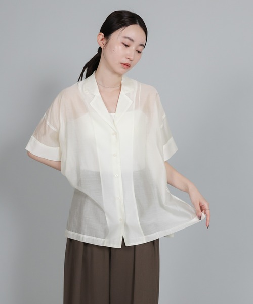 select MOCA Et（セレクトモカエト）の「【Et】Open-Collar Sheer Shirt（シャツ/ブラウス・レディース・ホワイト/ブラック/ライトベージュ・FREE）」の7枚目の写真