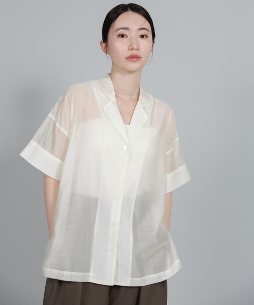 select MOCA Et（セレクトモカエト）の「【Et】Open-Collar Sheer Shirt（シャツ/ブラウス・レディース・ホワイト/ブラック/ライトベージュ・FREE）」の10枚目の写真
