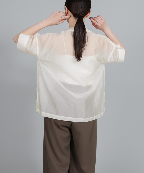 select MOCA Et（セレクトモカエト）の「【Et】Open-Collar Sheer Shirt（シャツ/ブラウス・レディース・ホワイト/ブラック/ライトベージュ・FREE）」の8枚目の写真