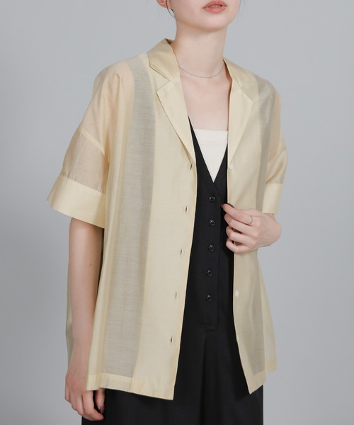 select MOCA Et（セレクトモカエト）の「【Et】Open-Collar Sheer Shirt（シャツ/ブラウス・レディース・ホワイト/ブラック/ライトベージュ・FREE）」の14枚目の写真