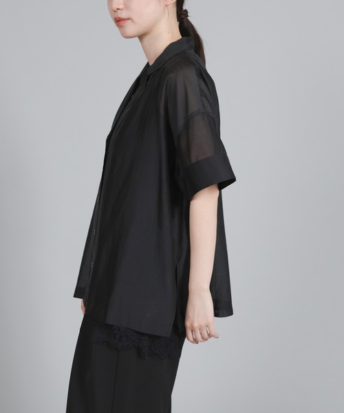 select MOCA Et（セレクトモカエト）の「【Et】Open-Collar Sheer Shirt（シャツ/ブラウス・レディース・ホワイト/ブラック/ライトベージュ・FREE）」の21枚目の写真