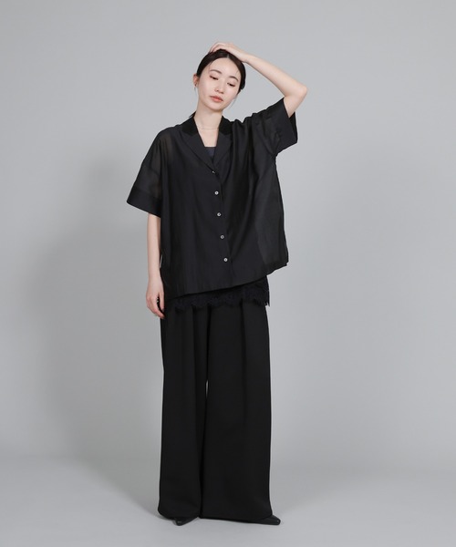 select MOCA Et（セレクトモカエト）の「【Et】Open-Collar Sheer Shirt（シャツ/ブラウス・レディース・ホワイト/ブラック/ライトベージュ・FREE）」の6枚目の写真