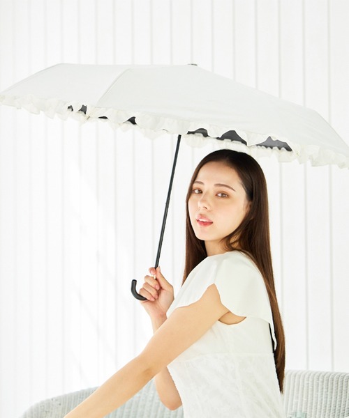 SETUP7(セットアップセブン)の「【SETUP7】UV フレンチフリルドーム 晴雨兼用日傘 50cm NT(折りたたみ傘・レディース・モカ/ブラック/アイボリー・FREE)」の6枚目の写真