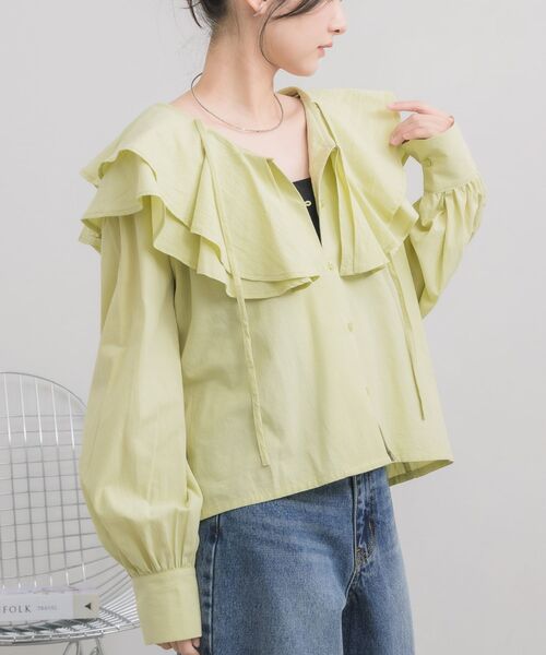 RETRO GIRL（レトロガール）の「ダブルフリルカラーBL（シャツ/ブラウス・レディース・グリーン/ナチュラル/ブラック・FREE）」の3枚目の写真