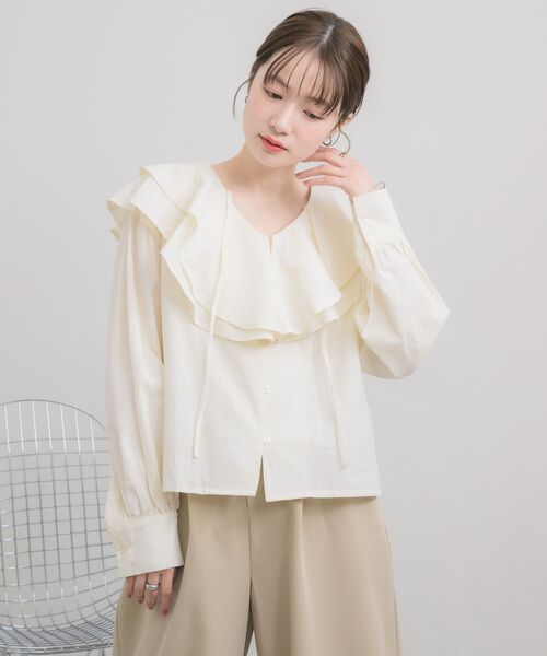 RETRO GIRL（レトロガール）の「ダブルフリルカラーBL（シャツ/ブラウス・レディース・グリーン/ナチュラル/ブラック・FREE）」の8枚目の写真