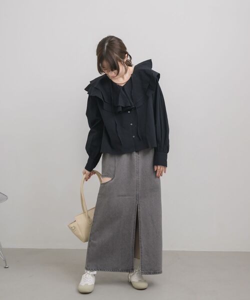 RETRO GIRL（レトロガール）の「ダブルフリルカラーBL（シャツ/ブラウス・レディース・グリーン/ナチュラル/ブラック・FREE）」の11枚目の写真