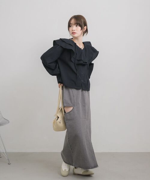 RETRO GIRL（レトロガール）の「ダブルフリルカラーBL（シャツ/ブラウス・レディース・グリーン/ナチュラル/ブラック・FREE）」の14枚目の写真