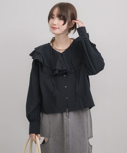 RETRO GIRL（レトロガール）の「ダブルフリルカラーBL（シャツ/ブラウス・レディース・グリーン/ナチュラル/ブラック・FREE）」の15枚目の写真