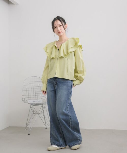 RETRO GIRL（レトロガール）の「ダブルフリルカラーBL（シャツ/ブラウス・レディース・グリーン/ナチュラル/ブラック・FREE）」の21枚目の写真