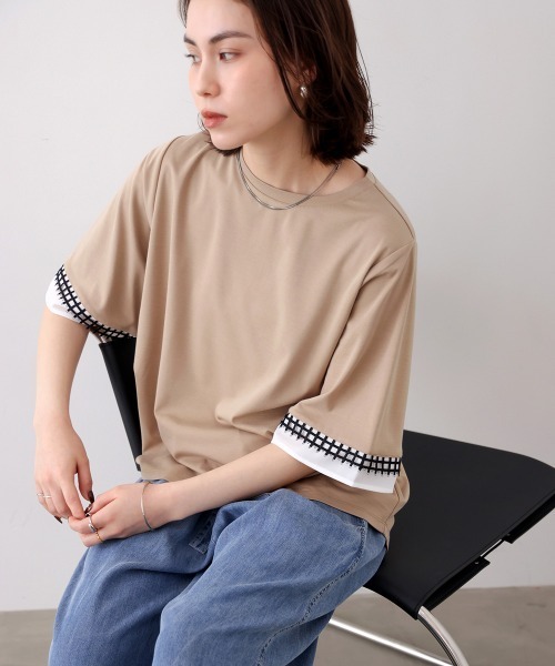Bou Jeloud(ブージュルード)の「袖レースカットソー(Tシャツ/カットソー・レディース・ブラック/ベージュ/オフホワイト・FREE)」の3枚目の写真
