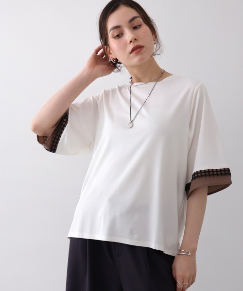 Bou Jeloud(ブージュルード)の「袖レースカットソー(Tシャツ/カットソー・レディース・ブラック/ベージュ/オフホワイト・FREE)」の1枚目の写真