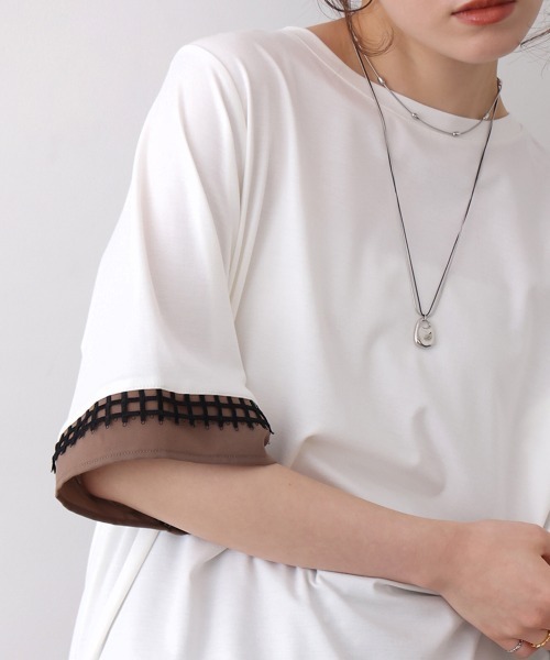 Bou Jeloud(ブージュルード)の「袖レースカットソー(Tシャツ/カットソー・レディース・ブラック/ベージュ/オフホワイト・FREE)」の5枚目の写真
