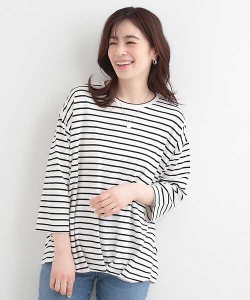 SHOO・LA・RUE(シューラルー)の「【ひんやり/UV/体型カバー】とろみフロントタック7分袖ゆるトップス(Tシャツ/カットソー・レディース・ライトグリーン/ライトベージュ/ブラック/ホワイト系5・00)」の17枚目の写真