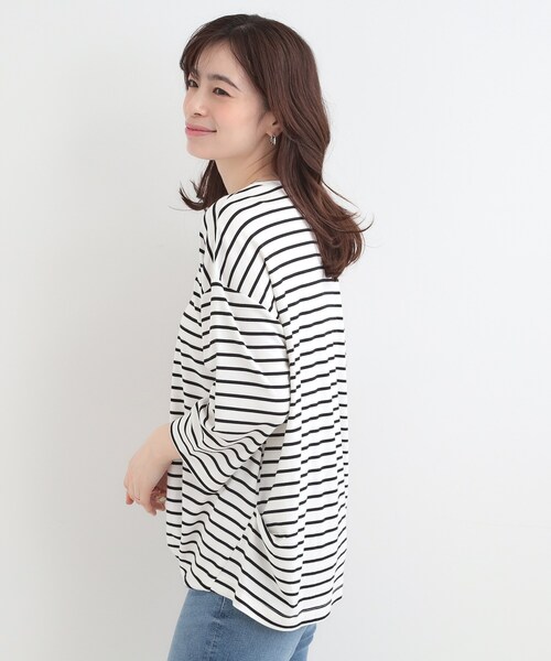 SHOO・LA・RUE(シューラルー)の「【ひんやり/UV/体型カバー】とろみフロントタック7分袖ゆるトップス(Tシャツ/カットソー・レディース・ライトグリーン/ライトベージュ/ブラック/ホワイト系5・00)」の18枚目の写真