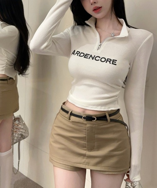 Songe(ソンジュ)の「ハーフジップアップスタンドカラートップス(Tシャツ/カットソー・レディース・グレー/ブラック/ホワイト・FREE)」の4枚目の写真