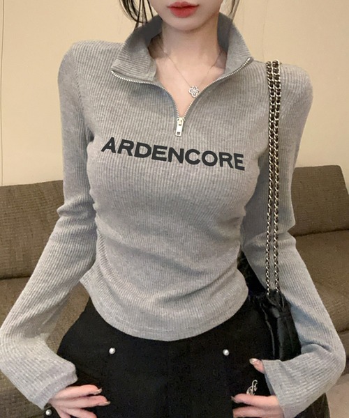 Songe(ソンジュ)の「ハーフジップアップスタンドカラートップス(Tシャツ/カットソー・レディース・グレー/ブラック/ホワイト・FREE)」の11枚目の写真