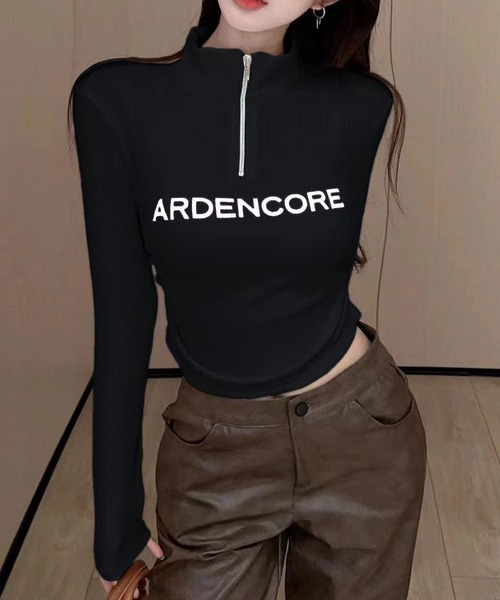 Songe(ソンジュ)の「ハーフジップアップスタンドカラートップス(Tシャツ/カットソー・レディース・グレー/ブラック/ホワイト・FREE)」の13枚目の写真