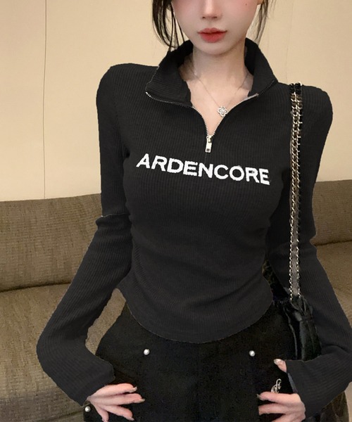 Songe(ソンジュ)の「ハーフジップアップスタンドカラートップス(Tシャツ/カットソー・レディース・グレー/ブラック/ホワイト・FREE)」の15枚目の写真