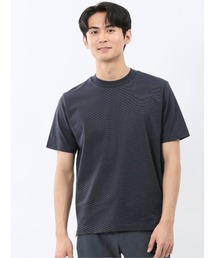 Tシャツ メンズ 半袖 ストレッチ 接触冷感 抗菌防臭 UV 綿 コットン ボーダー シルケット スムス クルーネック ドレスT