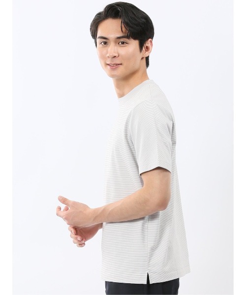 m.f.editorial(エムエフエディトリアル)の「Tシャツ メンズ 半袖 ストレッチ 接触冷感 抗菌防臭 UV 綿 コットン ボーダー シルケット スムス クルーネック ドレスT(Tシャツ/カットソー・メンズ・ライトグレー/ネイビー・MEDIUM/LARGE/X-LARGE)」の4枚目の写真