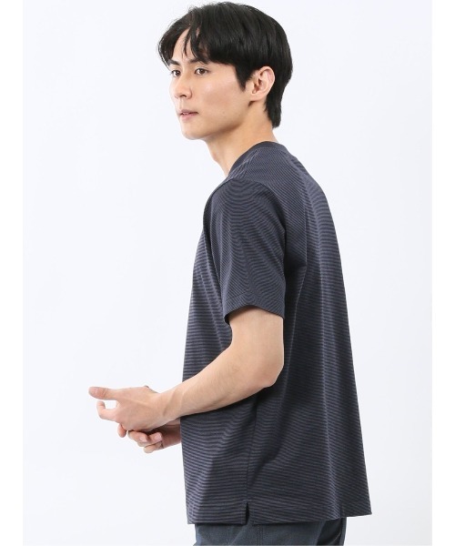 m.f.editorial(エムエフエディトリアル)の「Tシャツ メンズ 半袖 ストレッチ 接触冷感 抗菌防臭 UV 綿 コットン ボーダー シルケット スムス クルーネック ドレスT(Tシャツ/カットソー・メンズ・ライトグレー/ネイビー・MEDIUM/LARGE/X-LARGE)」の14枚目の写真