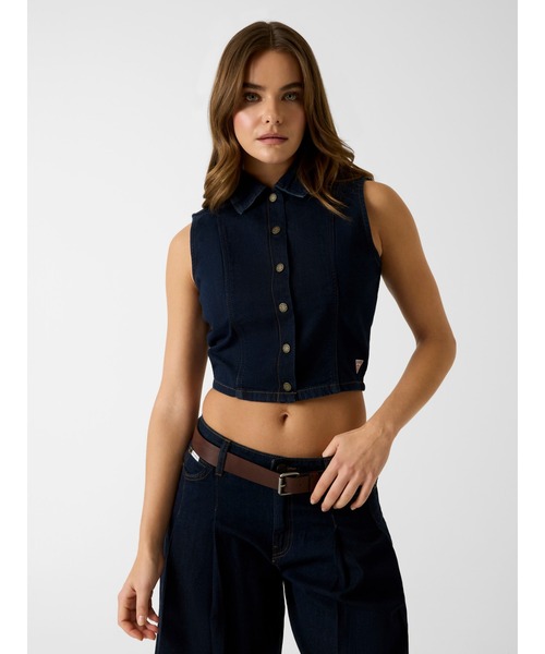 GUESS JEANS Cropped Top デニムシャツ ノースリーブ | GUESS(ゲス